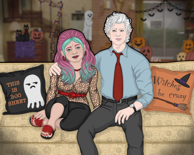 A modern AU Rav and Astarion are hosting their annual Halloween party. This year she got to pic their costumes (and maybe also went a little overboard with decorations). Presenting - Unmarried without Children!