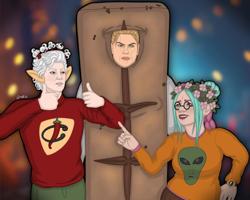 Raestarioli hit up another Halloween party together as KiKA besties Bernd das Brot, Chili das Schaf, and Briegel der Busch. Rav tried to get a read on Rae but all he kept saying was "mist".