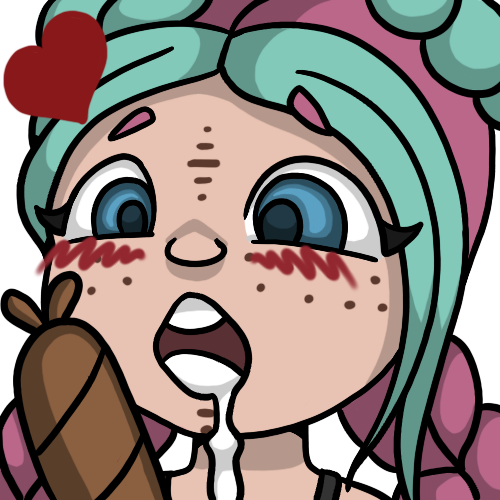 Chibi Ravioli face drooling as she looks to munch on a salami