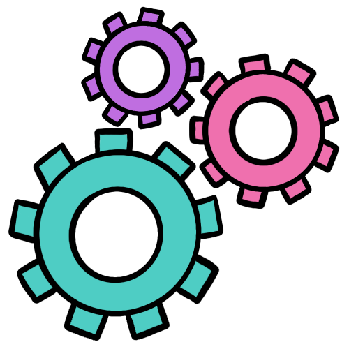 illustration of three brightly-colored, interlocked gears