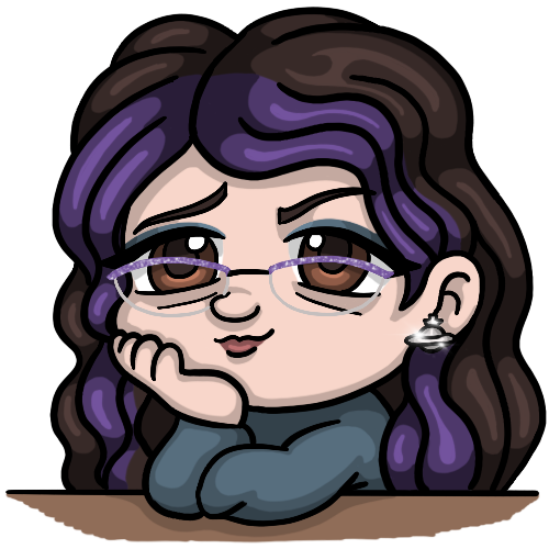 Chibi Sparrow sitting with her head in her hand, her brows are arched in sarcastic thoughts